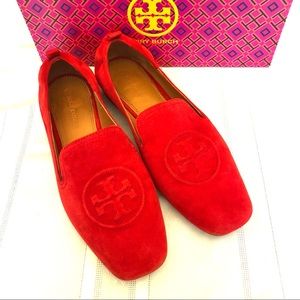 Tory Burch- Leigh Silk Elastic “Bright Carnelian”Loafers, Size 9.5, NWT